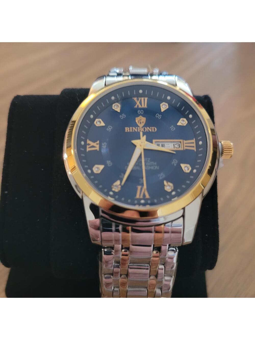 BINBOND Men's Stainless Steel Two-Tone Analog Wrist Watch